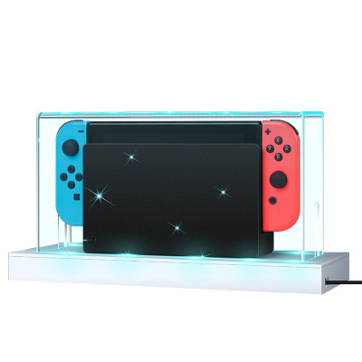 ZXI Dust Cover for Nintendo Switch & OLED, Acrylic Clear Display Box, Anti Scratch Waterproof Slim Dock Case, with 15 LED Colors Light Base - CLEAR DUST COVER