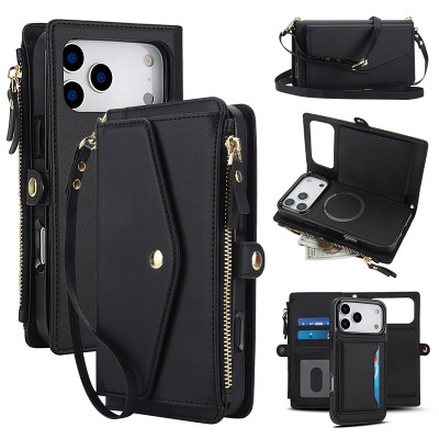 Wallet Folio Flip Detachable Crossbody Phone Case - ZXI Detachable Wallet Phone Case, Support Magsafe, with Card Slots & Strap Lanyard, Shockproof Protective Cover - DETACHABLE WALLET MAGSAFE CASE