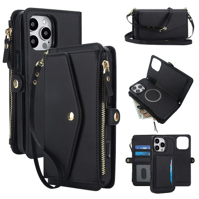 Wallet Folio Flip Detachable Crossbody Phone Case - ZXI Detachable Wallet Phone Case, Support Magsafe, with Card Slots & Strap Lanyard, Shockproof Protective Cover - DETACHABLE WALLET MAGSAFE CASE