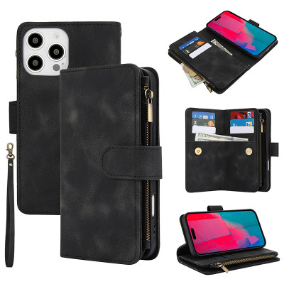 Samsung Galaxy S9 Plus Case - Wallet Folio Flip Phone Case - ZXI Zipper Flip Wallet Phone Case, Premium Leather, Magnetic Closure, with Card Slots & Detachable Lanyard Strap - LEATHER FLIP WALLET CASE