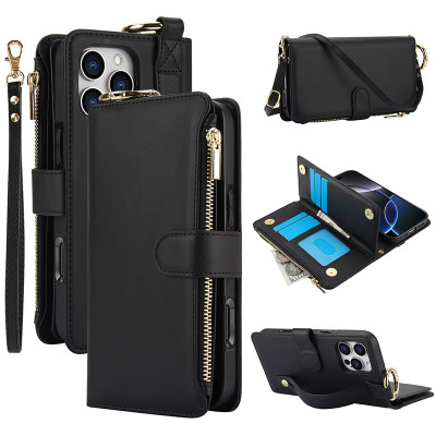 Samsung Galaxy A12 Case - Wallet Folio Flip Crossbody Phone Case - ZXI Crossbody Wallet Phone Case, Multi Function Stylish Ring Zipper Purse Cover, with Card Slots & Wrist Strap - CROSSBODY ZIPPER WALLET CASE