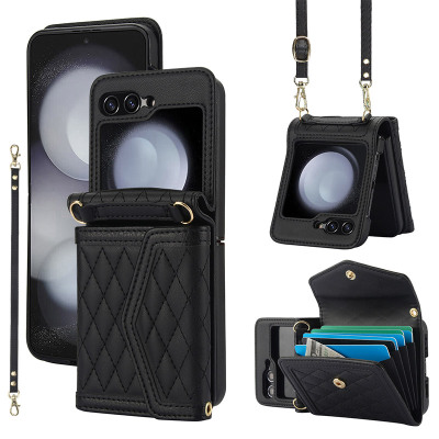 Samsung Galaxy Z Flip3 5G Case - Wallet Folio Flip Crossbody Phone Case - ZXI Crossbody Flip Wallet Phone Case, Magnetic Closure, with RFID Blocking Credit Card Holder Slot & Wristband - CROSSBODY FLIP WALLET CASE