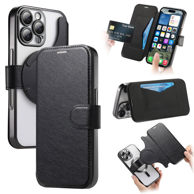 iPhone 12 Pro Max Case - Wallet Folio Flip Detachable Phone Case - ZXI Detachable Flip Wallet Phone Case, Support Magsafe, Plating Clear Back Cover, Shockproof Protective, with Card Slots - MAGSAFE DETACHABLE WALLET CASE