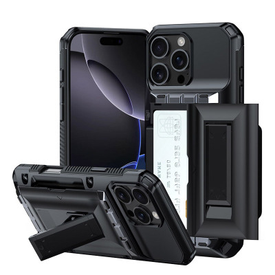 iPhone 16 Pro Max Case - Heavy Duty Wallet Phone Case - ZXI Classic Wallet Phone Case, with Credit Card Holder & Kickstand Sliding Slot, Heavy Duty Shockproof Protective Cover - KICKSTAND WALLET CASE