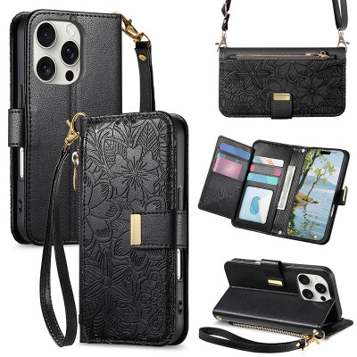Samsung Galaxy S9 Plus Case - Wallet Folio Flip Crossbody Phone Case - ZXI Crossbody Wallet Phone Case, Zipper Flip Folio Leather Cover, with Card Slot Holder & Wrist Band - CROSSBODY FLIP WALLET CASE