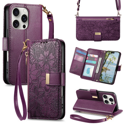 iPhone XS Max Case - Wallet Folio Flip Crossbody Phone Case - ZXI Crossbody Wallet Phone Case, Zipper Flip Folio Leather Cover, with Card Slot Holder & Wrist Band - CROSSBODY FLIP WALLET CASE