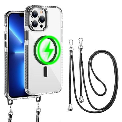 iPhone 16 Pro Max Case - Heavy Duty Crossbody Phone Case - ZXI Clear Magnetic Phone Case, Support Magsafe, Slim Shockproof Protective Cover, with Adjustable Crossbody Lanyard - MAGSAFE CLEAR CROSSBODY CASE