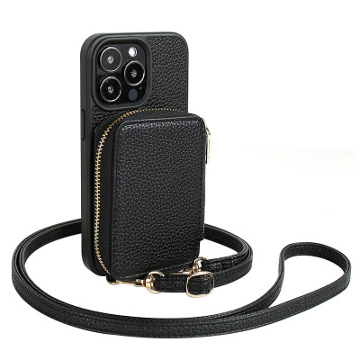iPhone XR Case - Wallet Crossbody Phone Case - ZXI Crossbody Wallet Phone Case, Zipper Leather Purse, with Card Slot Holder & Detachable Lanyard - LEATHER ZIPPER WALLET CASE