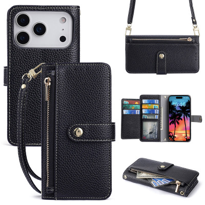 Wallet Folio Flip Crossbody Phone Case - ZXI Crossbody Wallet Phone Case, Leather Zipper Flip Purse, with Card Slots & Wristband - CROSSBODY FLIP WALLET CASE